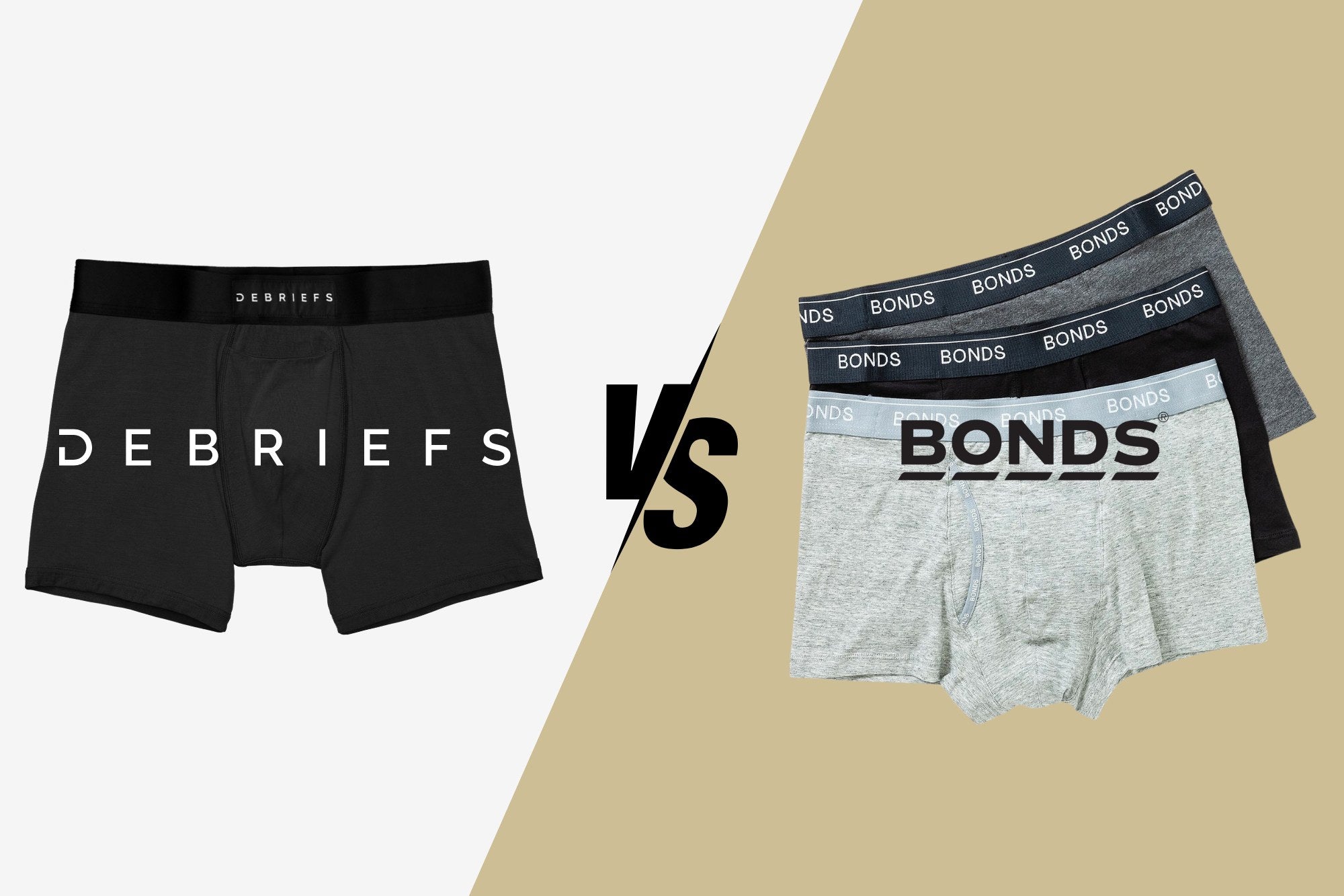 Debriefs vs Bonds Mens Underwear - A showdown featuring a pair of Debriefs and pair of Bonds underwear